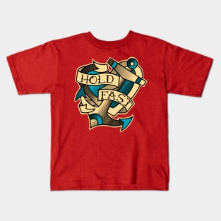 Hold fast, anchor and heart with banner, traditional tattoo style Kids T-Shirt
